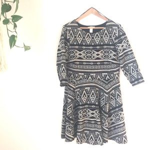 H&M | Tribal & geometric print skater dress
